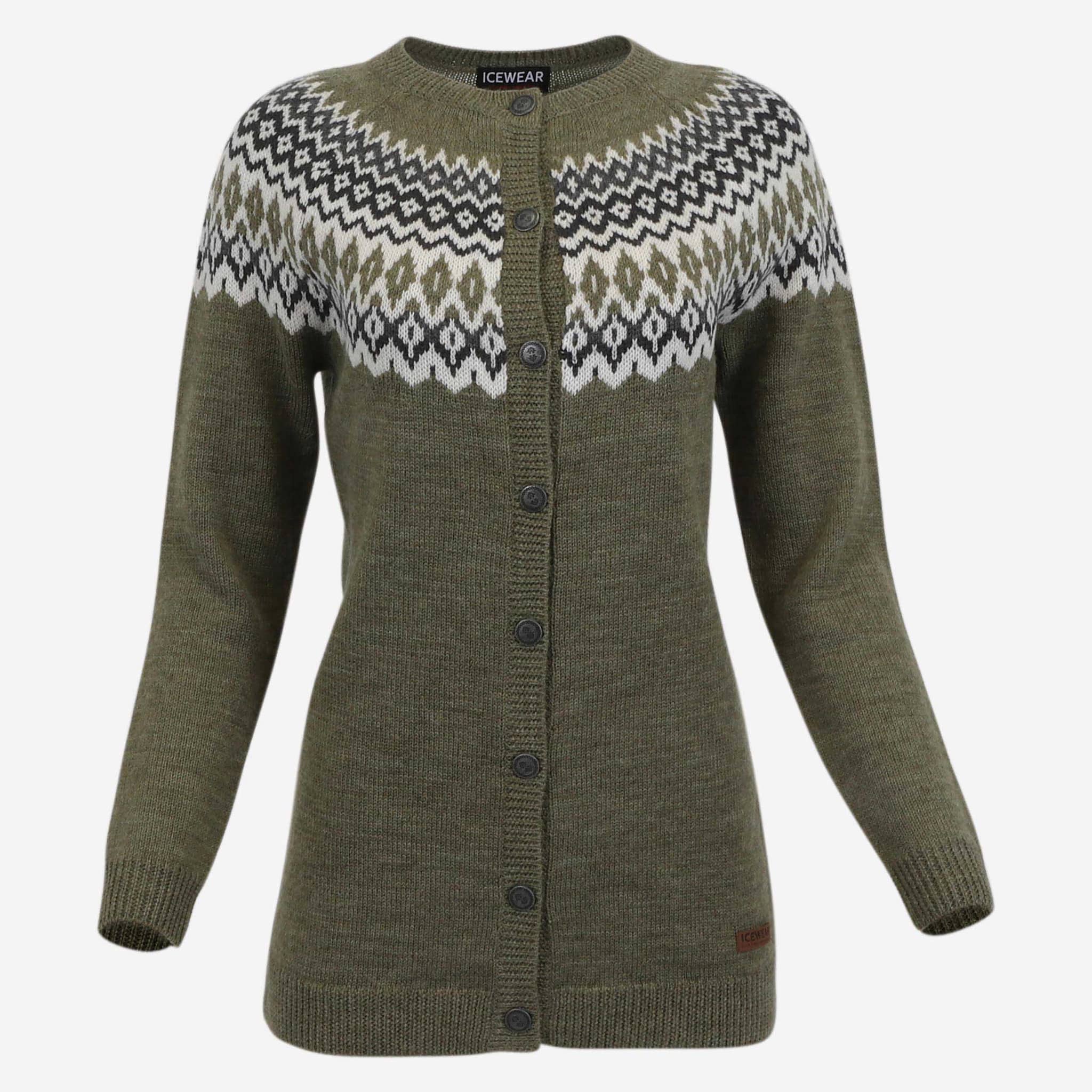 Ásthildur merino Nordic knit buttoned long cardigan